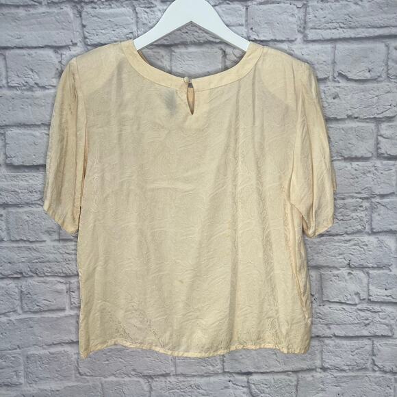 Vintage Silk Land Womens Blouse Size Petite M Beige Paisley Short Sleeve Keyhole - Picture 5 of 5
